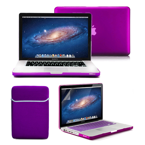 4 in 1 MacBook Pro 13 Deep Purple Frosted Case Sleeve Keyboard Cover Screen Prot